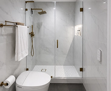 Modern Bathroom With Glass Shower Door and Elegant Fixtures