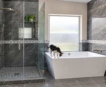 Modern Bathroom With Glass Shower and Freestanding Tub in Fairfield CA