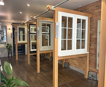 Display of Wooden Window Frames in Showroom for Home Remodeling Fairfield CA