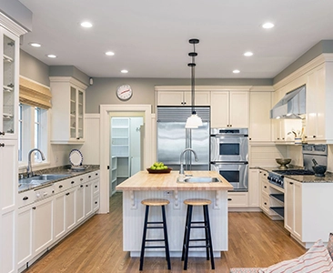 Modern Kitchen with White Cabinets and Island in Home Remodeling Fairfield CA