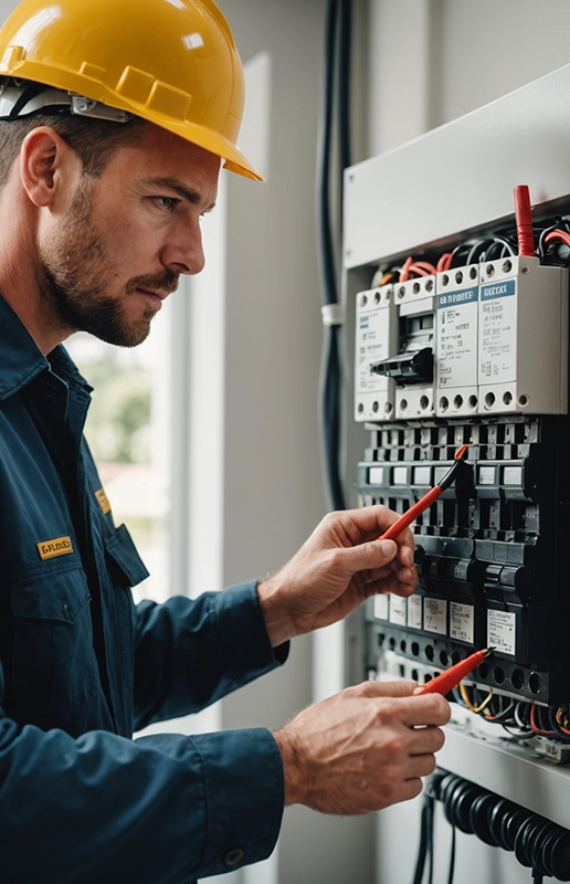Electrician Working on Electrical Panel in a Modern Home