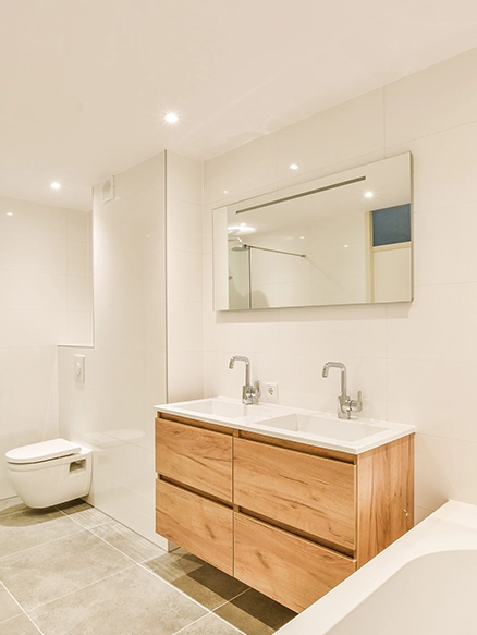 Modern Bathroom Interior with Double Sink and Wooden Vanity Fairfield CA