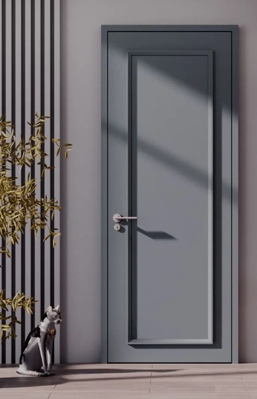 Gray Door With Side Panels and Plant in Modern Entrance Design