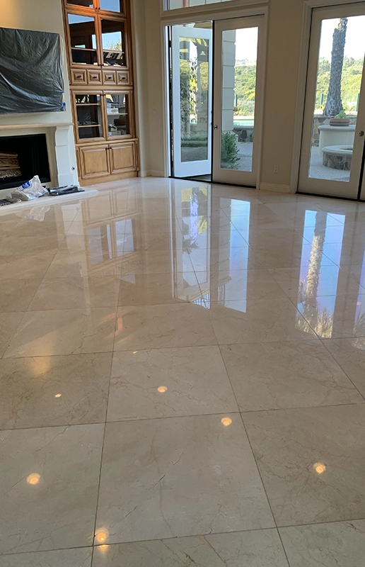 Elegant Living Room With Marble Flooring and Large Windows in Fairfield CA